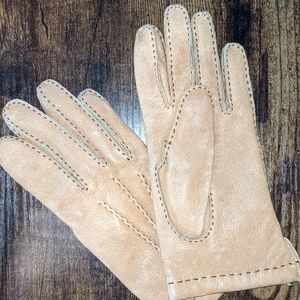 Vintage Tan Leather and Wool Gloves